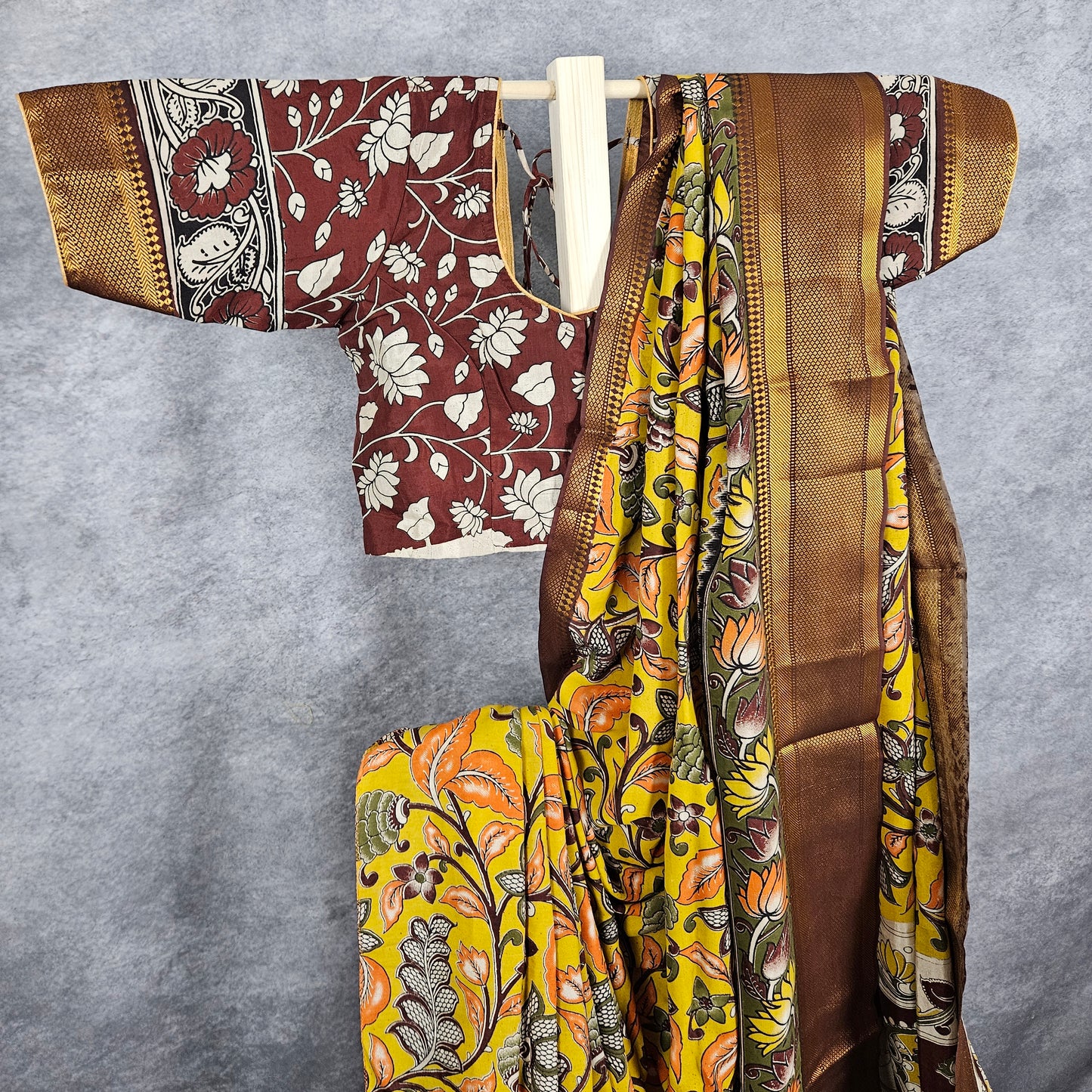 Citrine Yellow Kalamkari Silk Saree