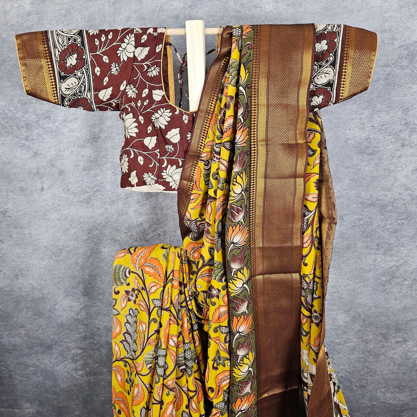 Citrine Yellow Kalamkari Silk Saree