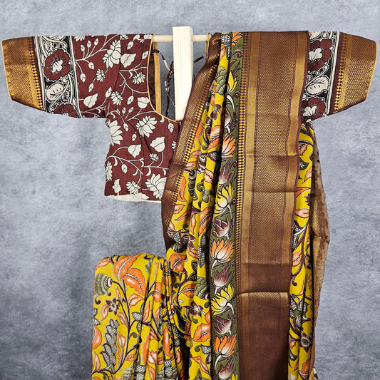 Citrine Yellow Kalamkari Silk Saree