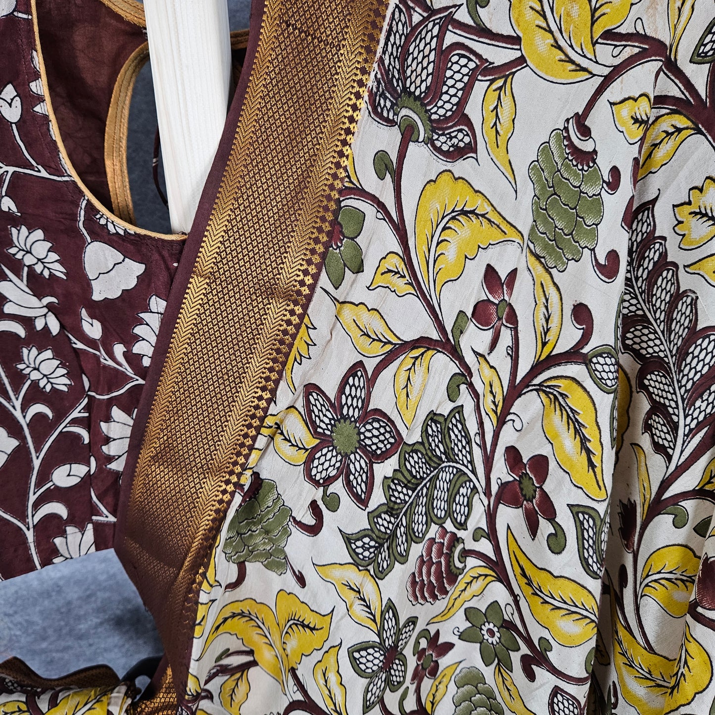 Frosted Fern Green Kalamkari Silk Saree