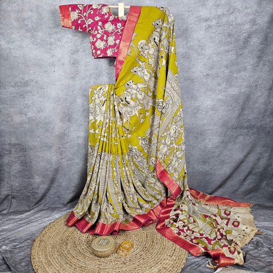 Persian Green Kalamkari Silk Saree