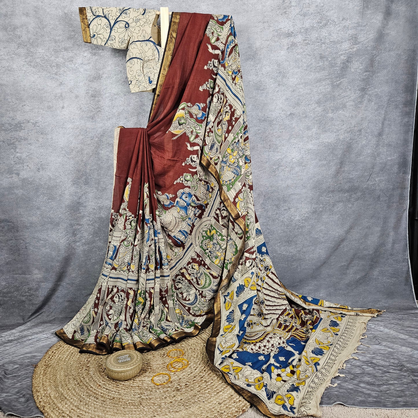 Noir Brown Kalamkari Silk Saree