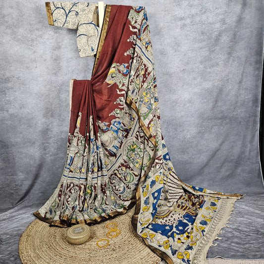 Noir Brown Kalamkari Silk Saree