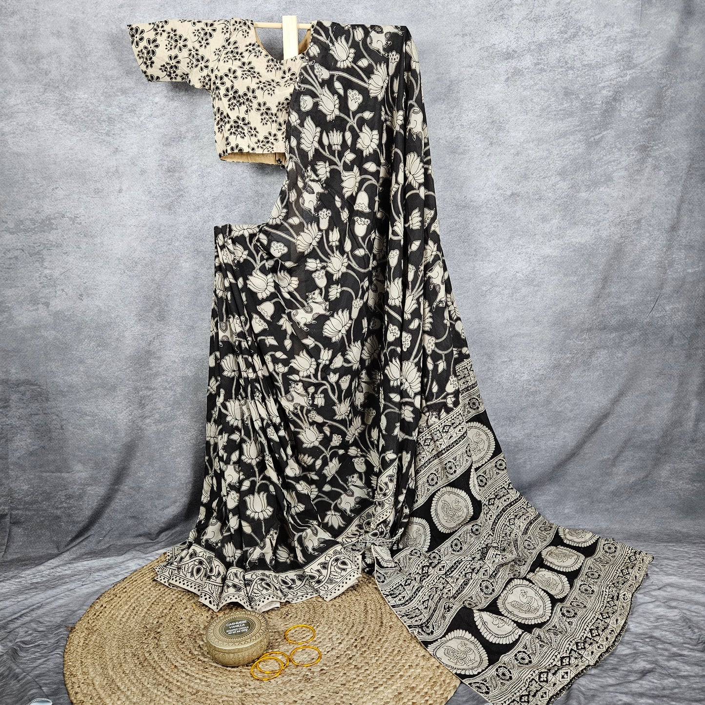 Onyx Black Kalamkari Silk Saree