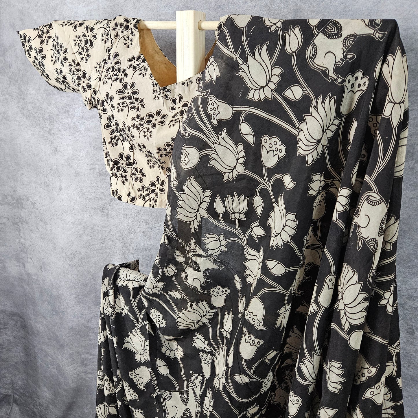 Onyx Black Kalamkari Silk Saree