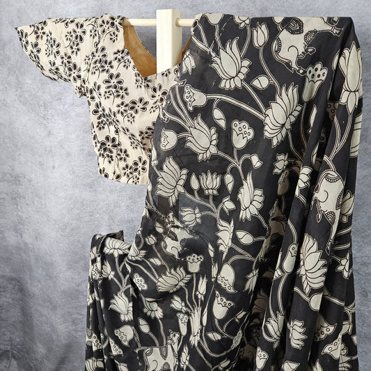 Onyx Black Kalamkari Silk Saree