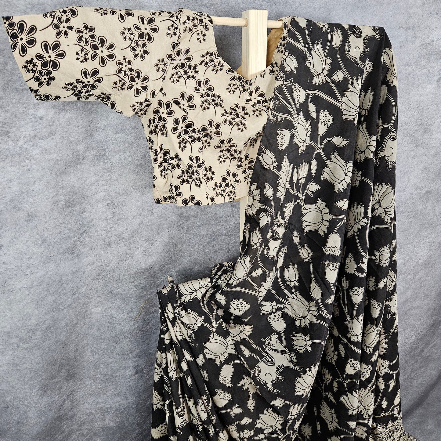 Onyx Black Kalamkari Silk Saree