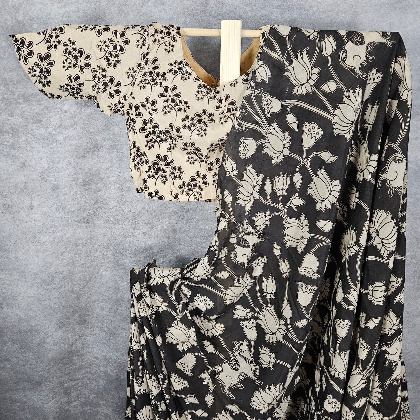 Onyx Black Kalamkari Silk Saree