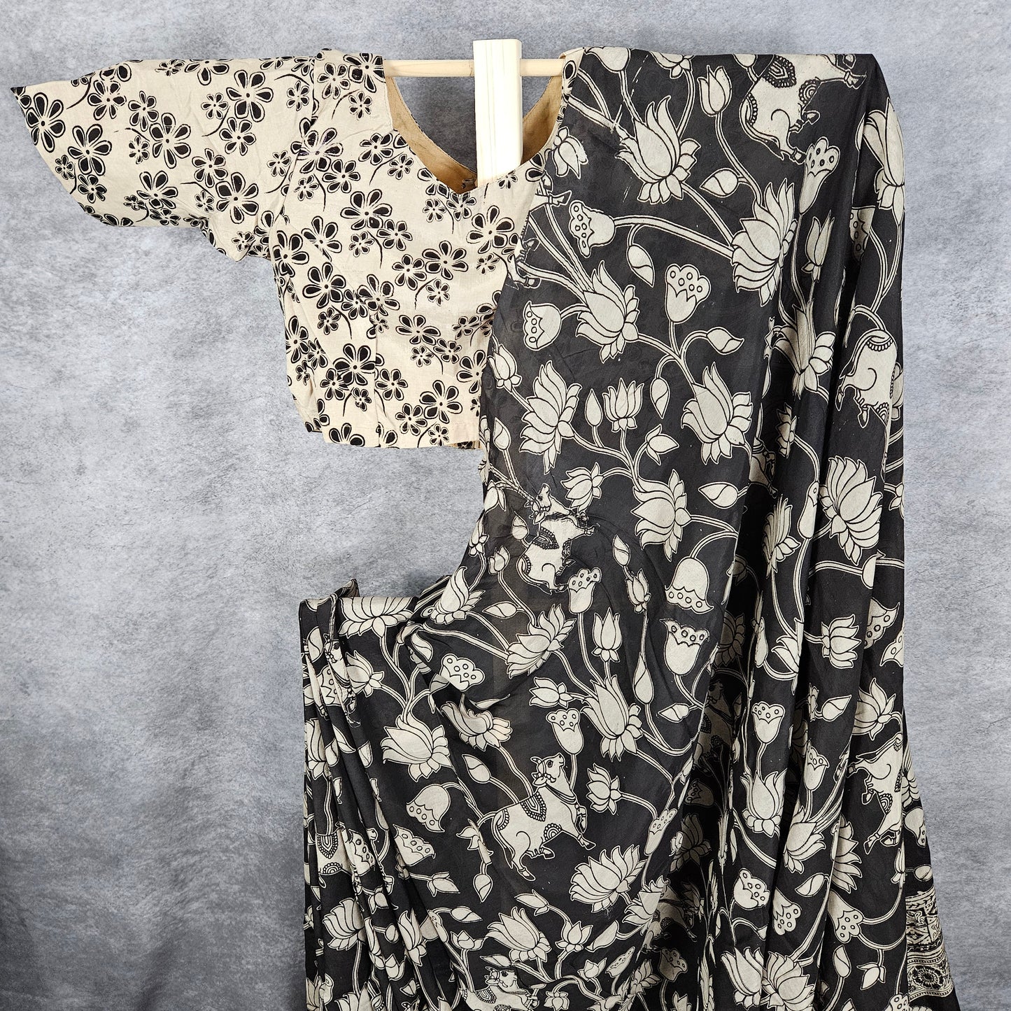 Onyx Black Kalamkari Silk Saree