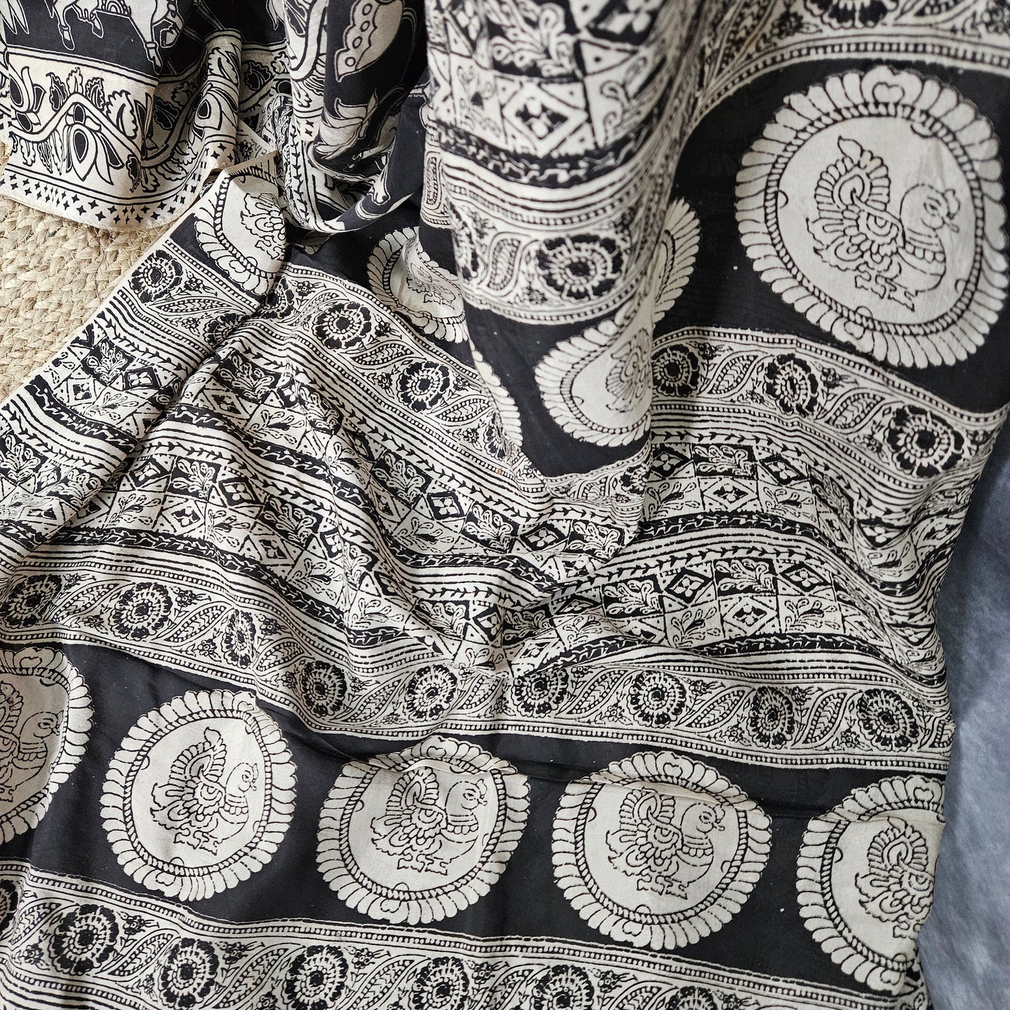 Onyx Black Kalamkari Silk Saree
