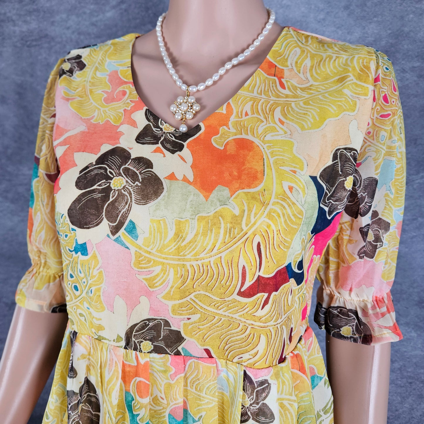 Bolt Yellow Black Floral Georgette Frock