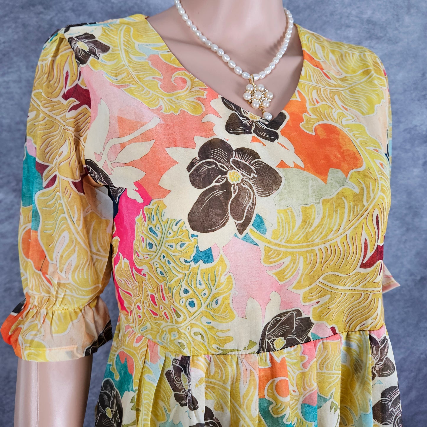 Bolt Yellow Black Floral Georgette Frock