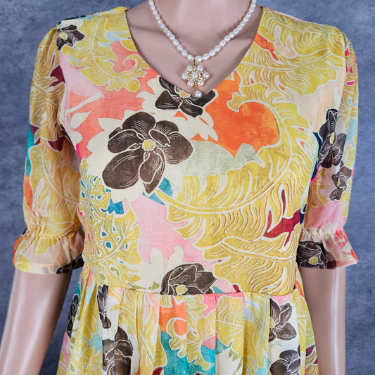 Bolt Yellow Black Floral Georgette Frock