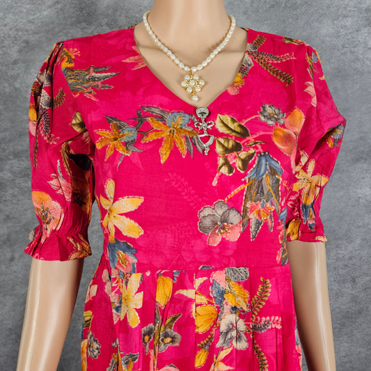 Dark Pink Multi Color Floral Vertican Frock