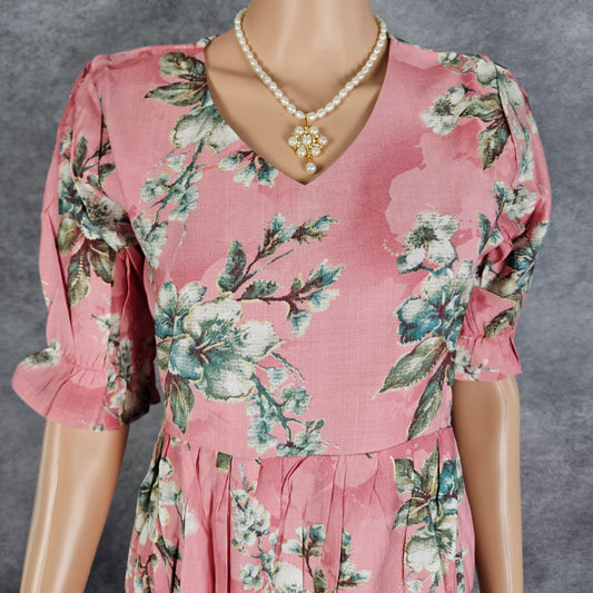 Blush Pink Lunar Grey Flowers Vertican Frock