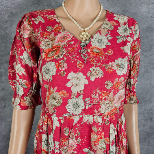 Dark Pink White And Orange Vertican Frock