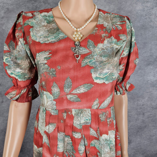 Shrouded Red Green Flowers Vertican Frock