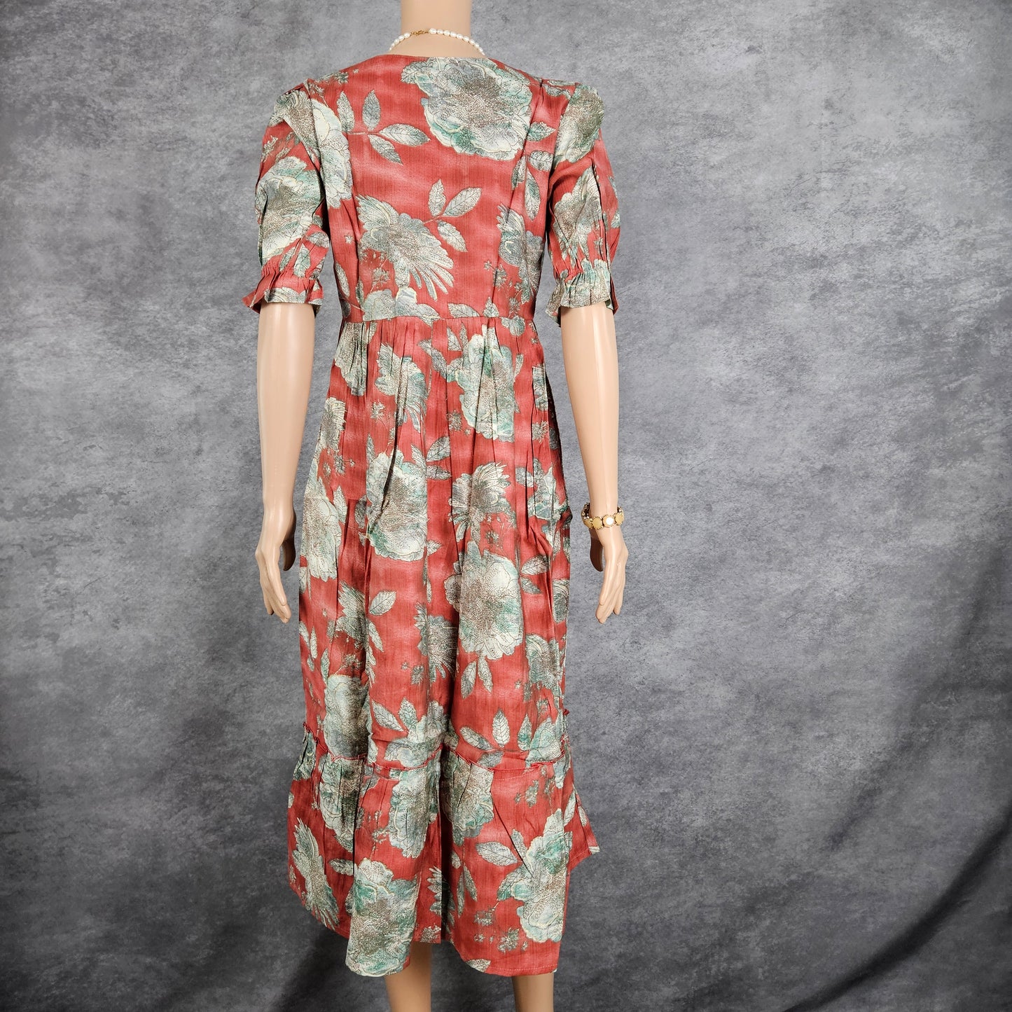 Shrouded Red Green Flowers Vertican Frock