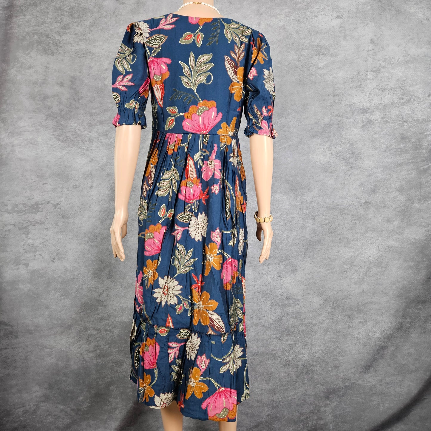 Dark Blue Multi Color Floral Vertican Frock