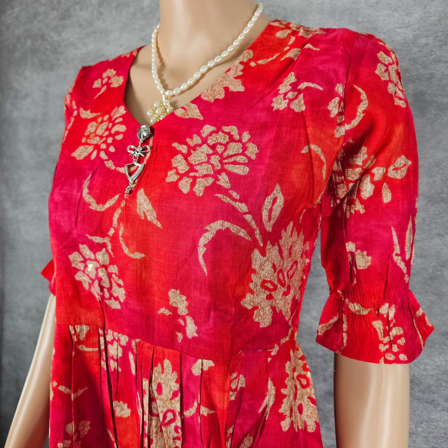 Dark Pink And Orange Vertican Frock