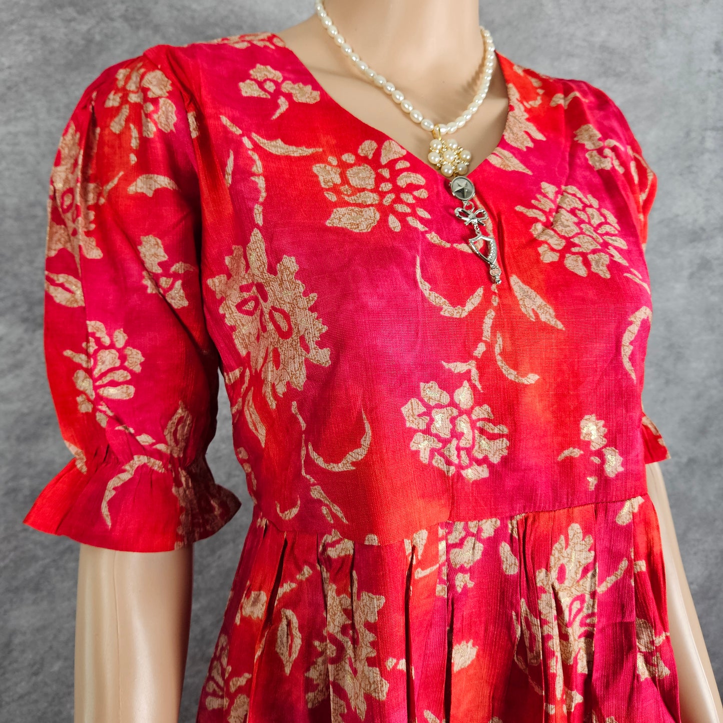 Dark Pink And Orange Vertican Frock