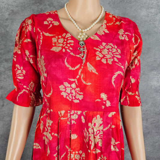 Dark Pink And Orange Vertican Frock