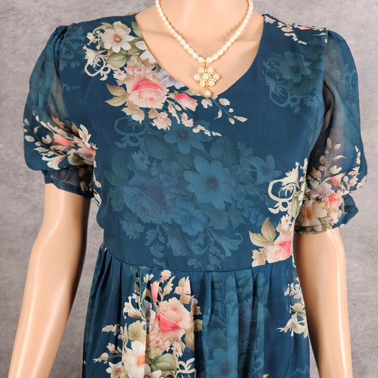 Navy Floral Georgette Frock