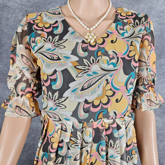 Dark Grey Yellow Georgette Frock