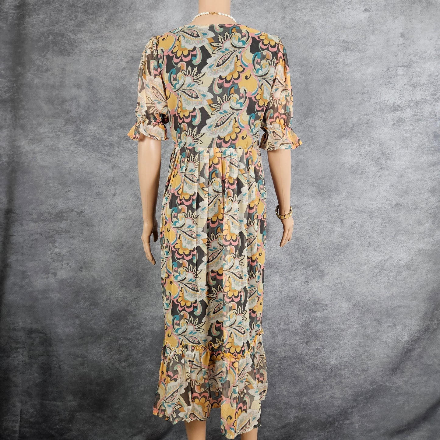 Dark Grey Yellow Georgette Frock