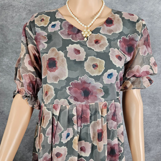 Grey Floral Georgette Frock