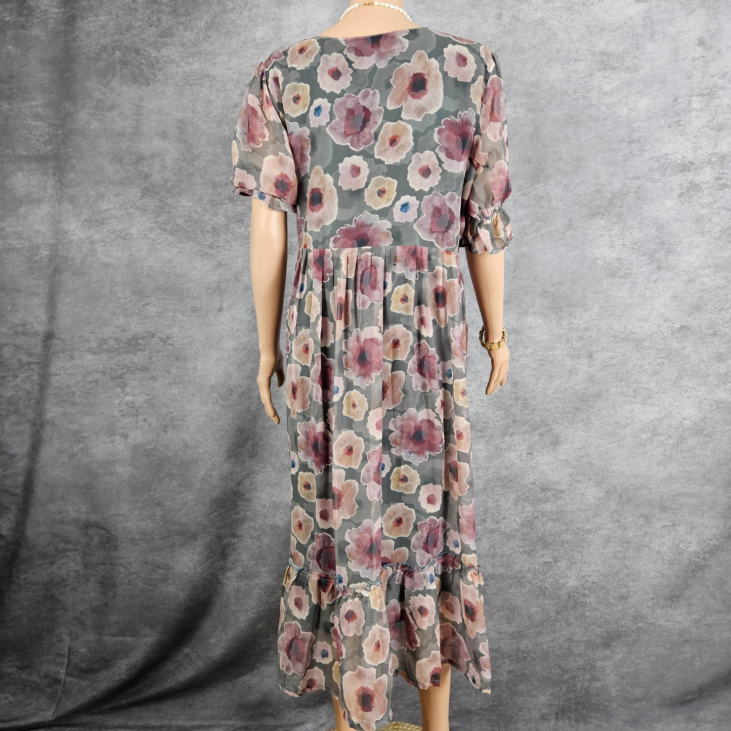 Grey Floral Georgette Frock