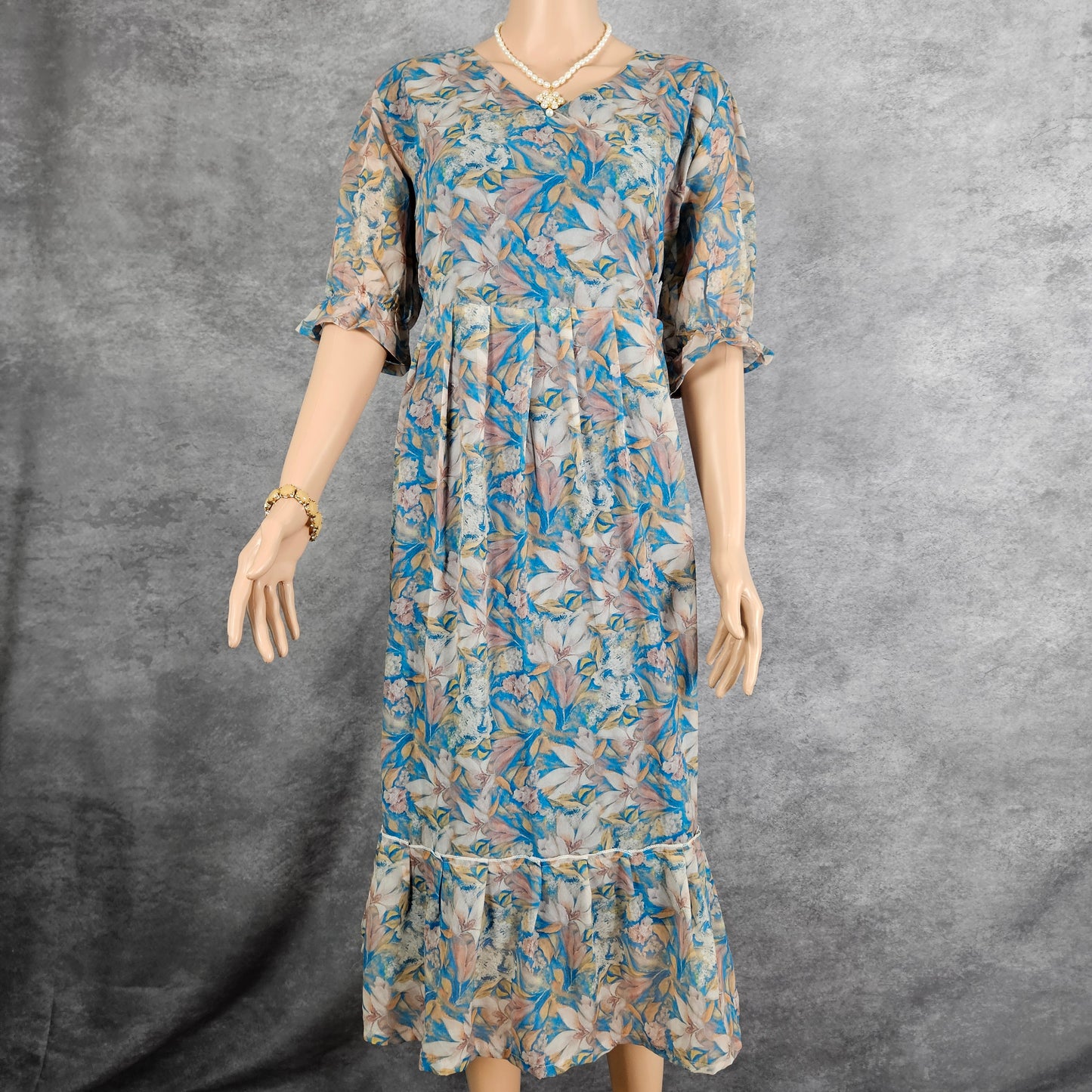 Sea Blue Floral Georgette Frock