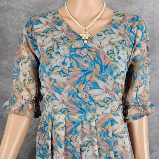Sea Blue Floral Georgette Frock