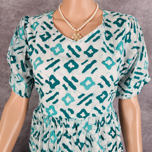 White Sea Green Diamond Cotton Frock