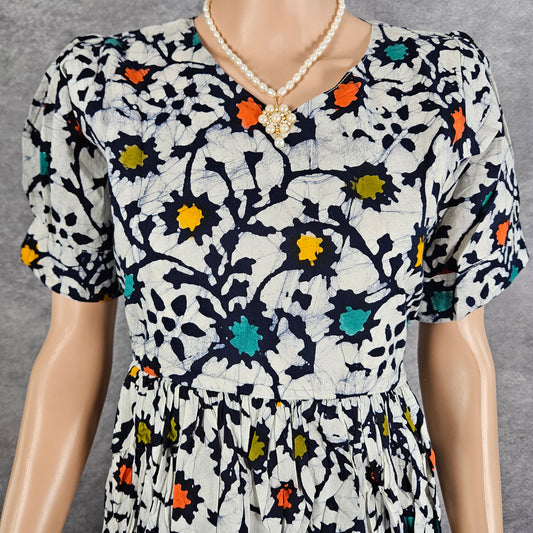 White Navy Blue Multi Color Cotton Frock