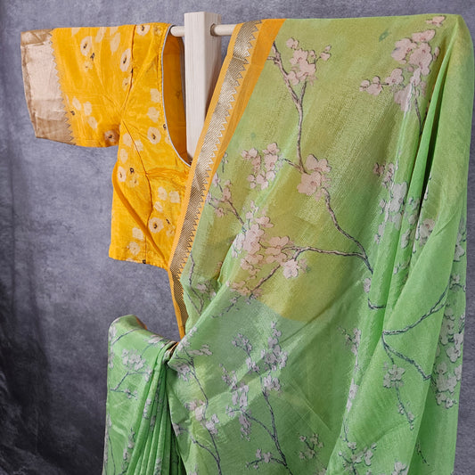 Atomic Yellow/Green Mangalagiri Saree