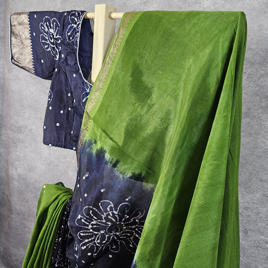 Flora Green/Blue Mangalagiri Saree