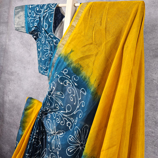 Cyber Blue/Yellow Mangalagiri Saree