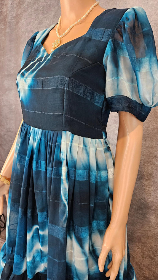 Crystal Teal Shibori Georgette Frock