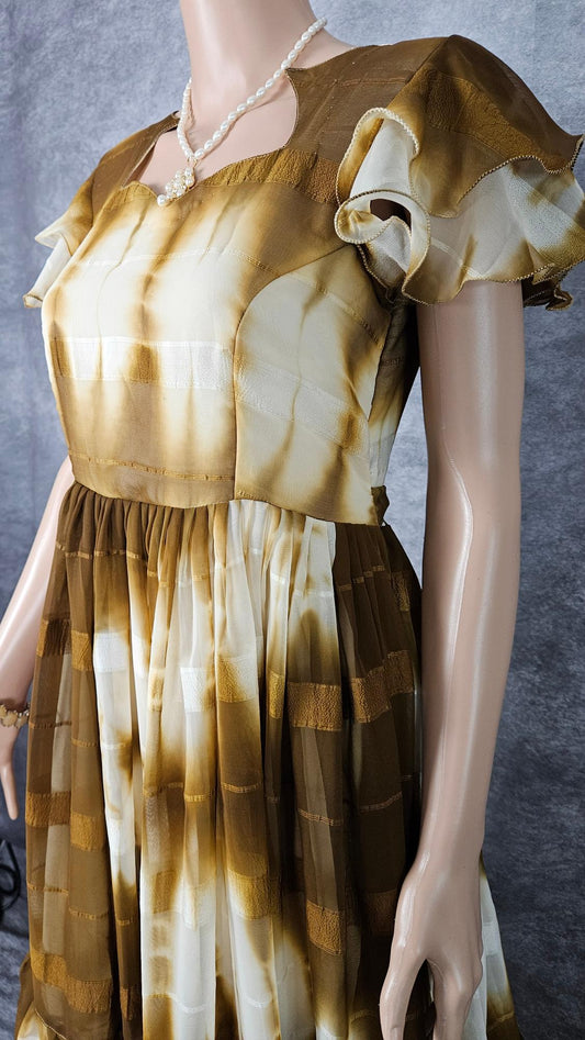 Golden Beige Shibori Georgette Frock
