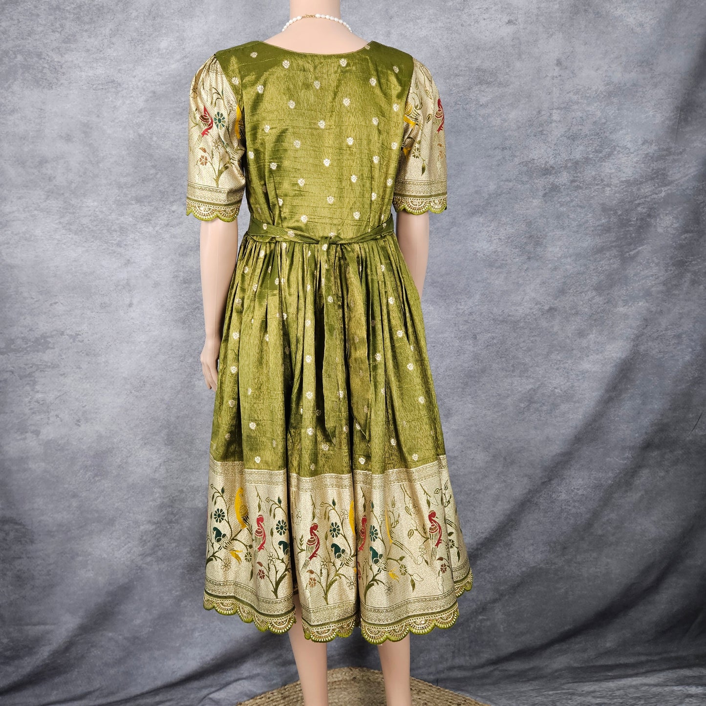 Sage Green Paithani Frock