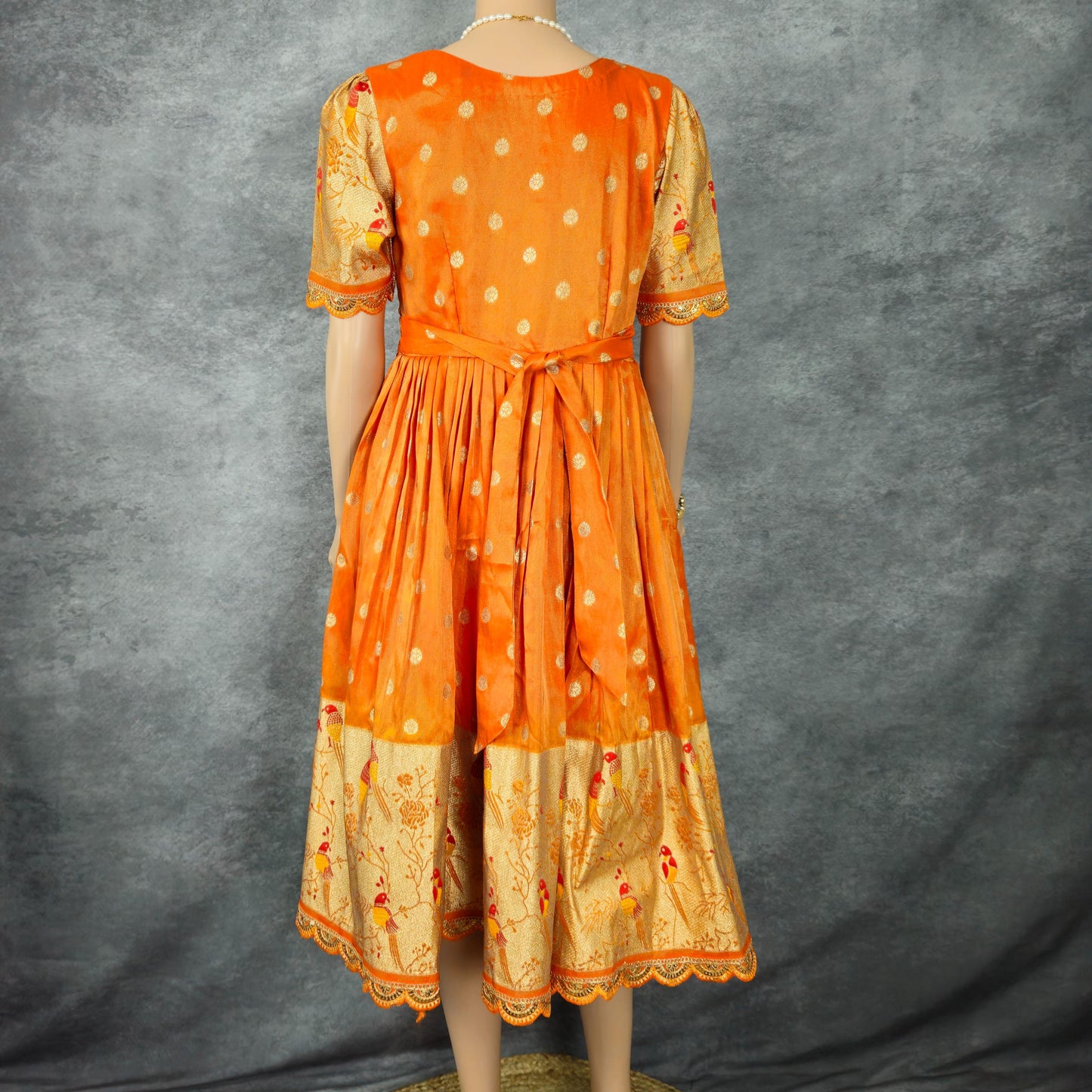 Neon Orange Paithani Frock