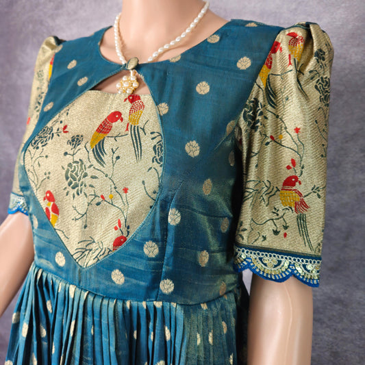 Emerald Green Paithani Frock