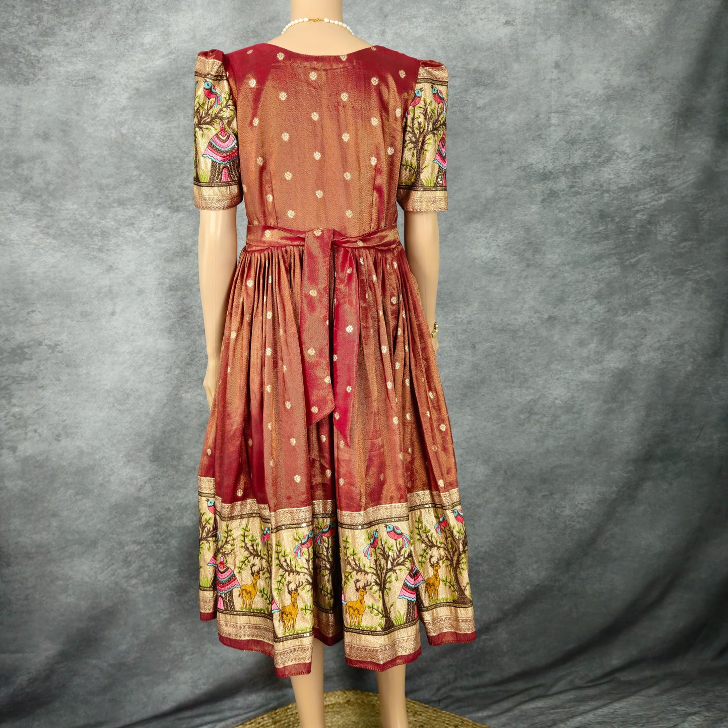 Maroon Red Paithani Frock