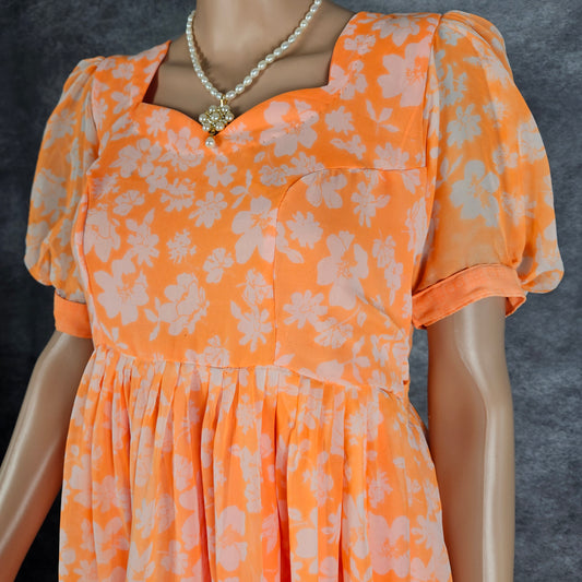 Flowered Orange Georgette Frock