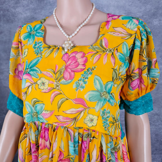 Yellow Splashed Georgette Frock