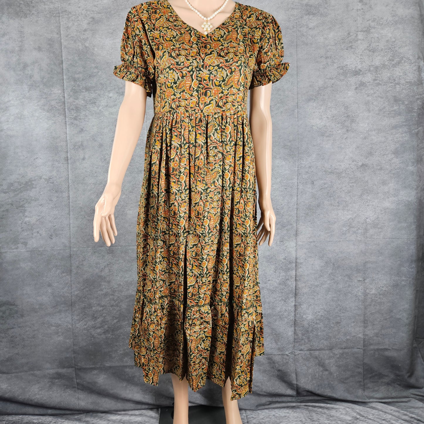 Seaweed Green-Orange Ajrakh Block Frock