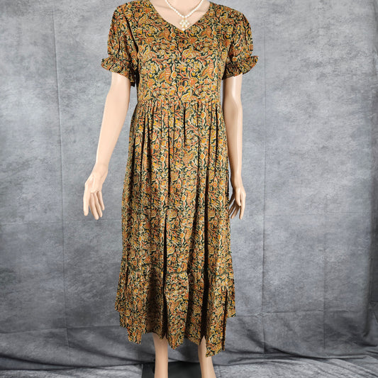 Seaweed Green-Orange Ajrakh Block Frock