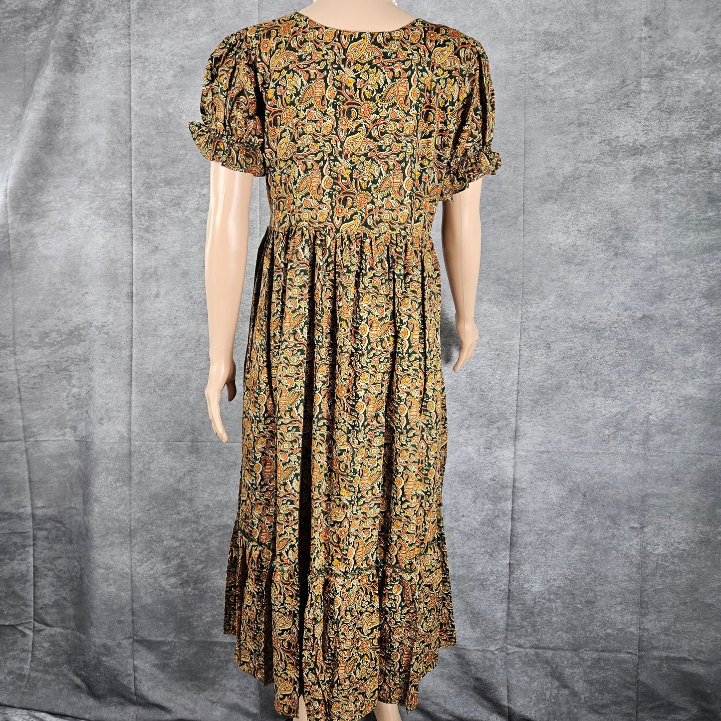 Seaweed Green-Orange Ajrakh Block Frock