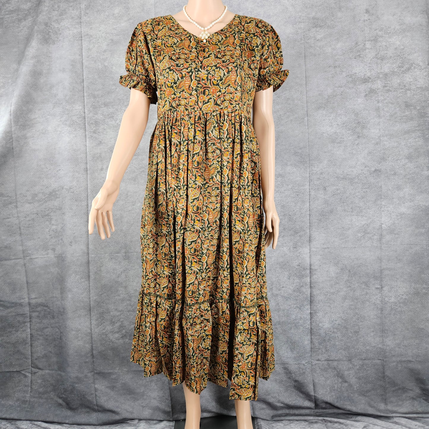 Seaweed Green-Orange Ajrakh Block Frock